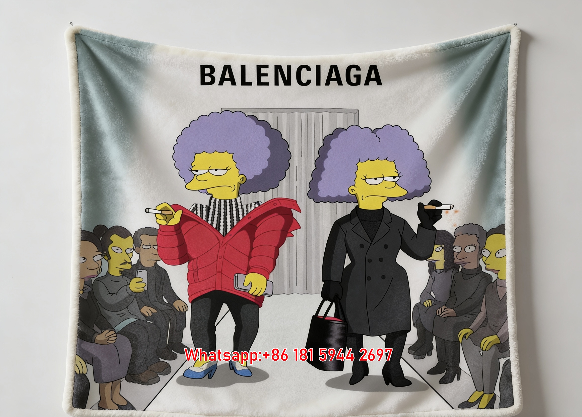 Balenciaga Simpsons Cartoon Flannel Sofa Throw Blanket BA195